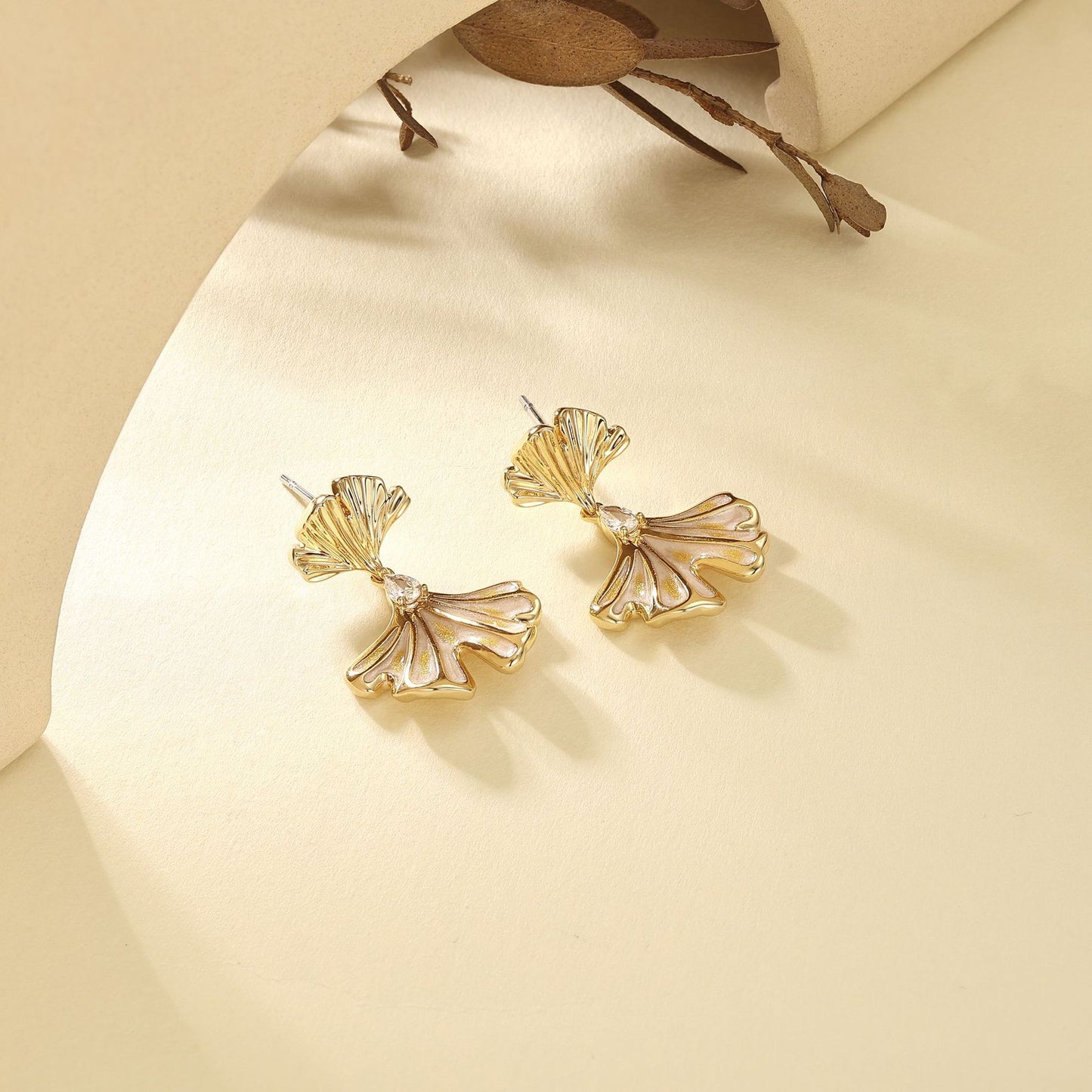 French designer ginkgo leaf enamel earrings