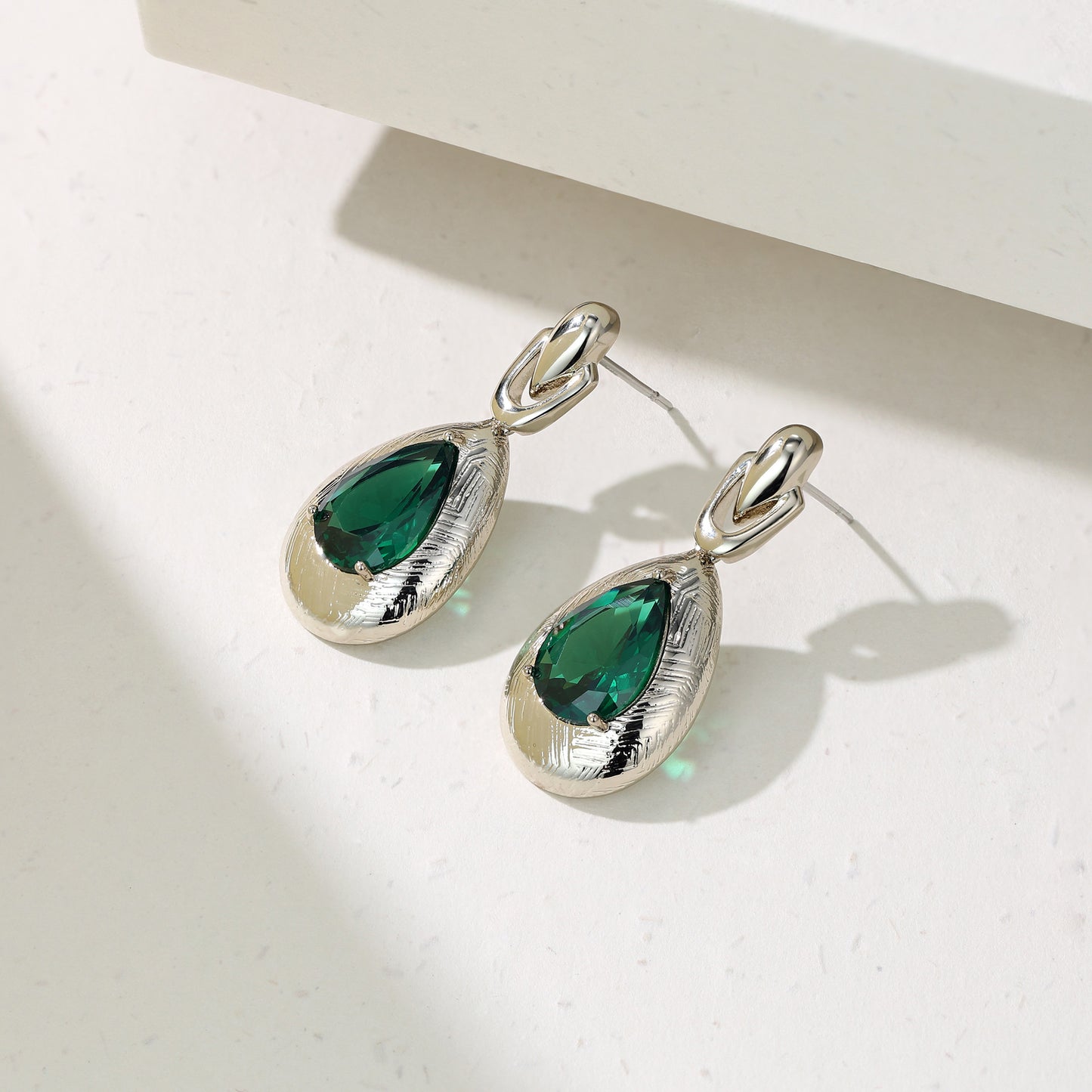 Portuguese design emerald zircon earrings