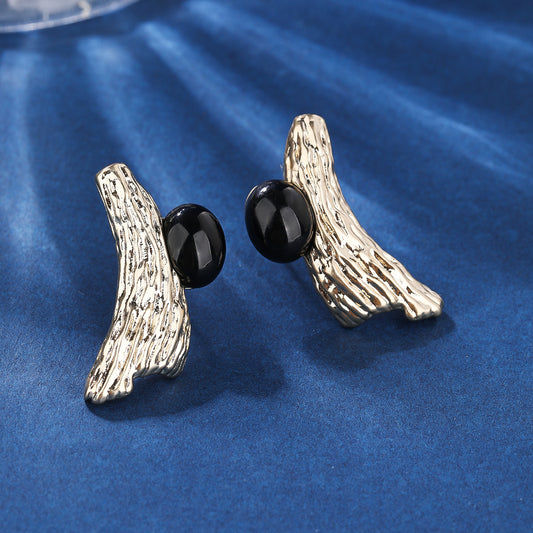 BrideTalk Branch texture black onyx modern retro earrings