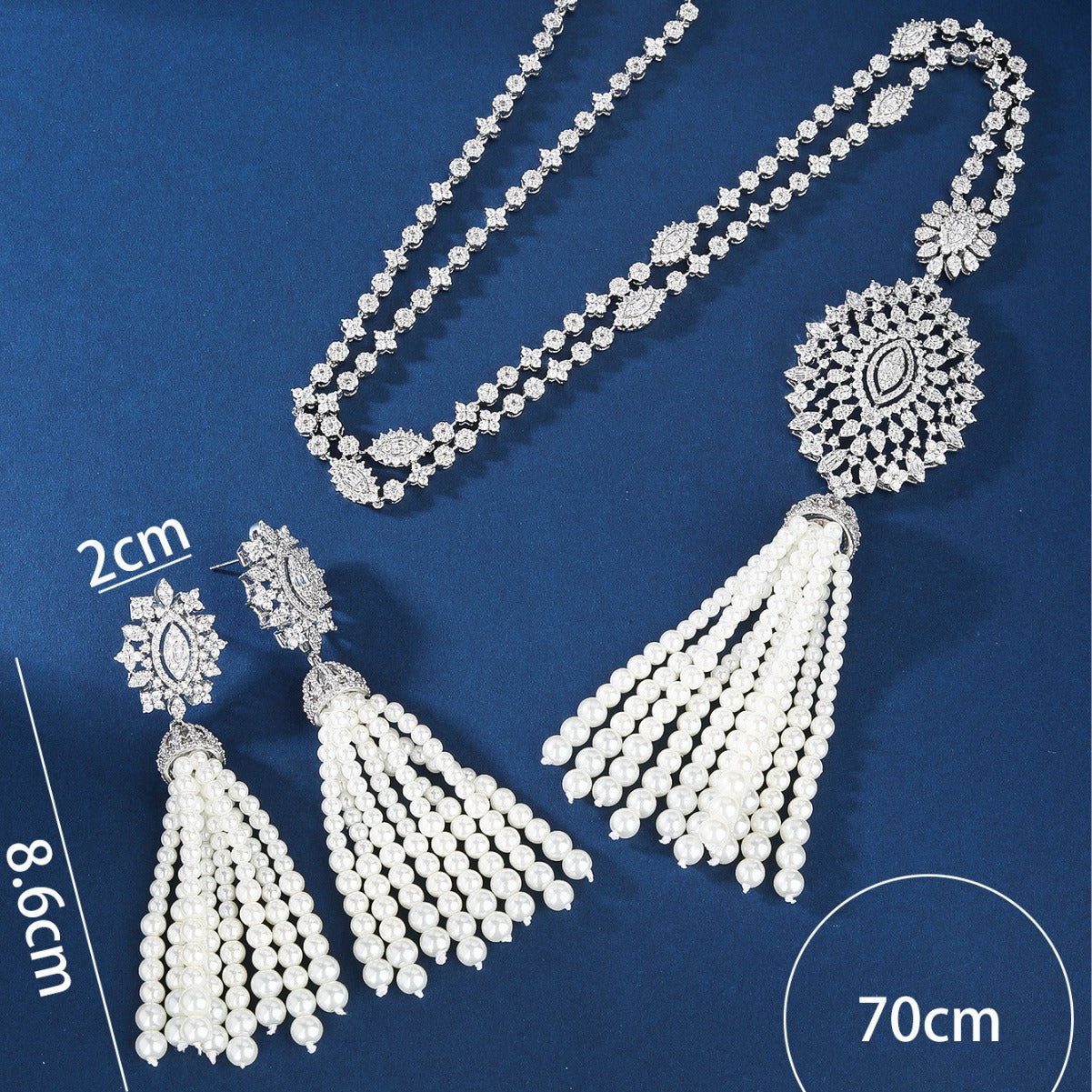 BrideTalk Ethnic style pearl and diamond long necklace set of two