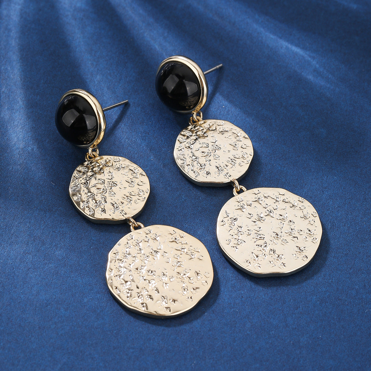 BrideTalk Black Onyx Vintage Maillard Metal Punk Earrings