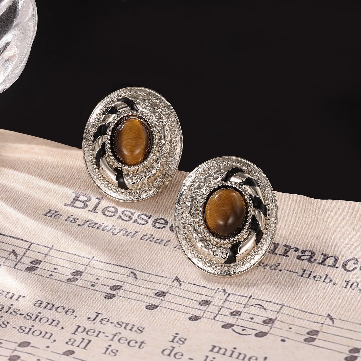 Portuguese designer enamel tiger eye earrings