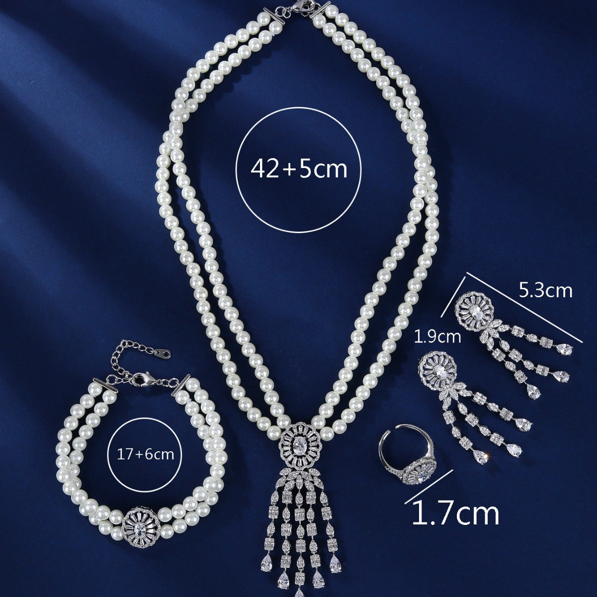 BrideTalk Light luxury zircon simple double-layered pearl necklace four-piece set