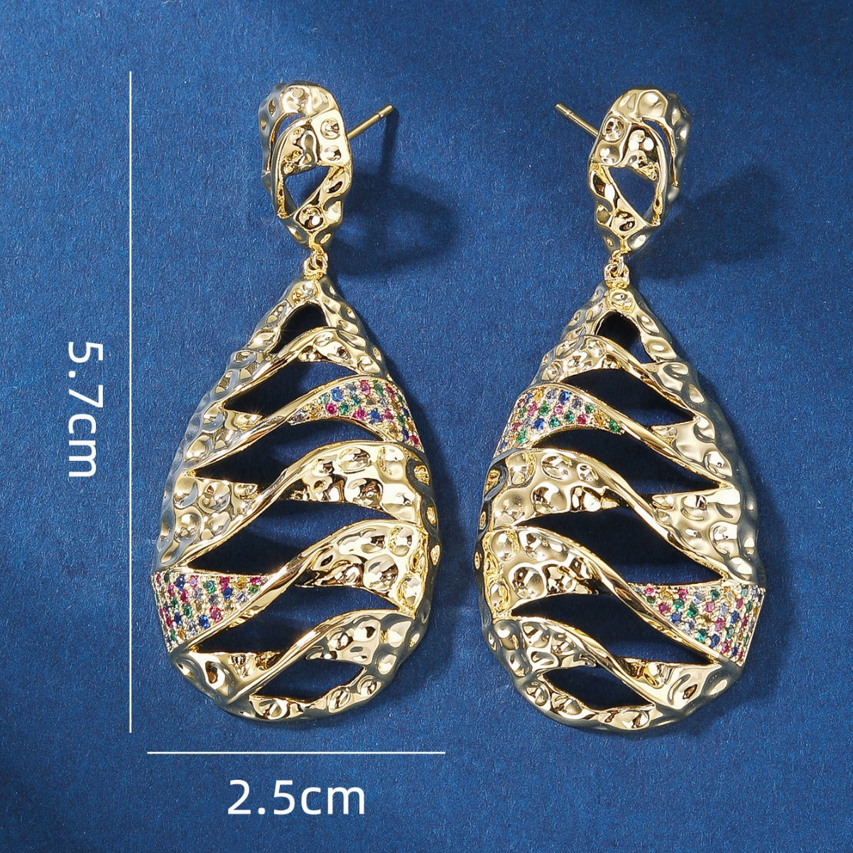 BrideTalk Hollow design metal earrings with colored zircons