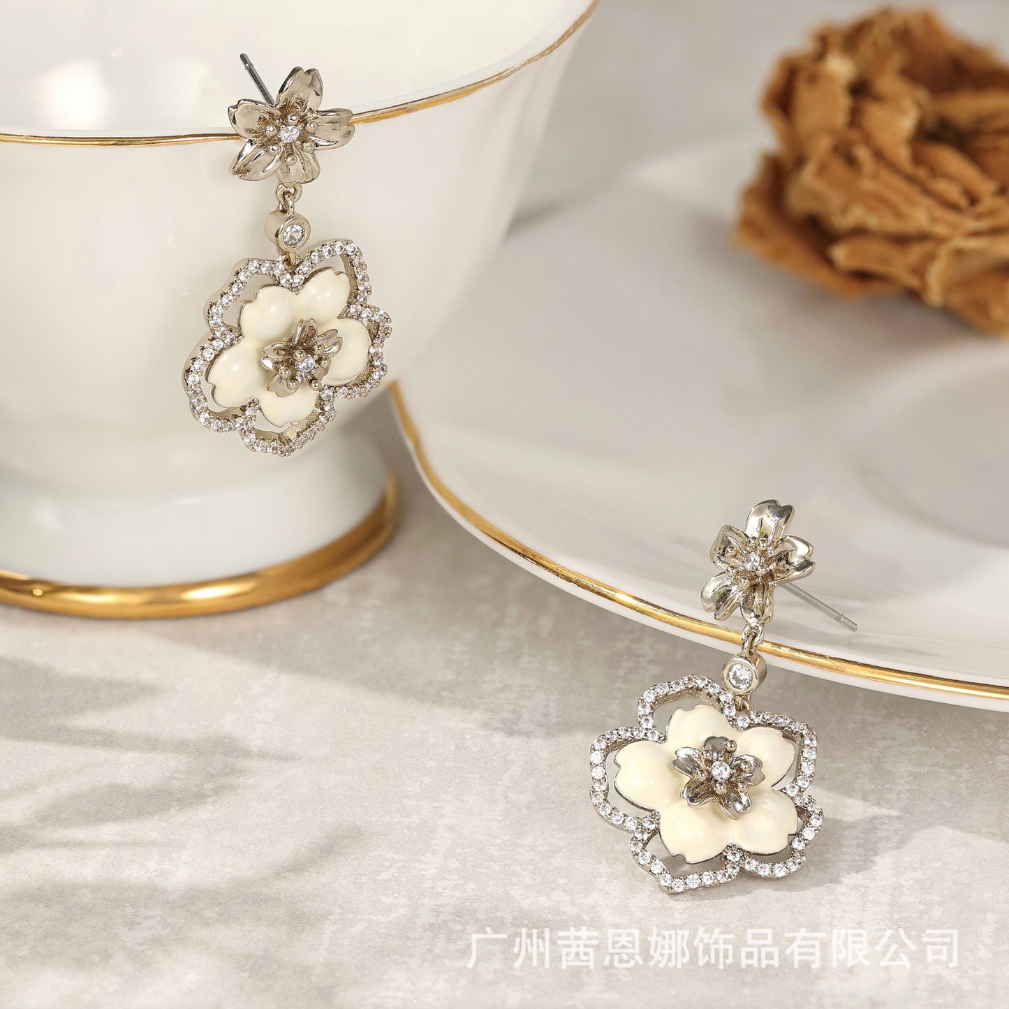 French designer's morning cherry blossom series flower earrings