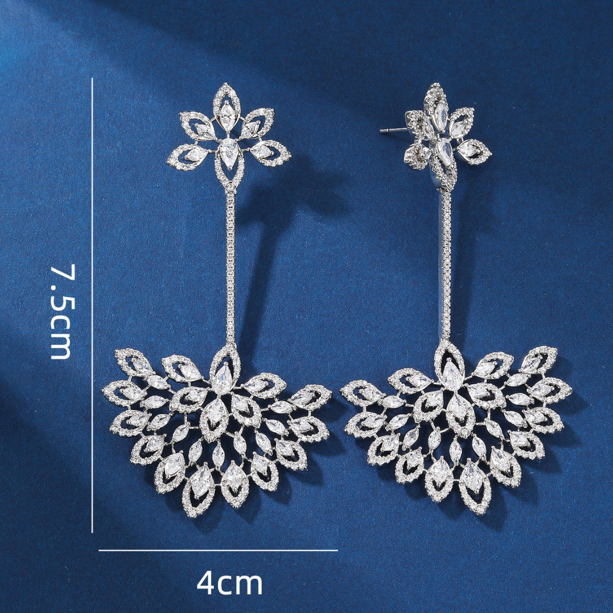 BrideTalk Long fan-shaped high-end earrings studded with zircons