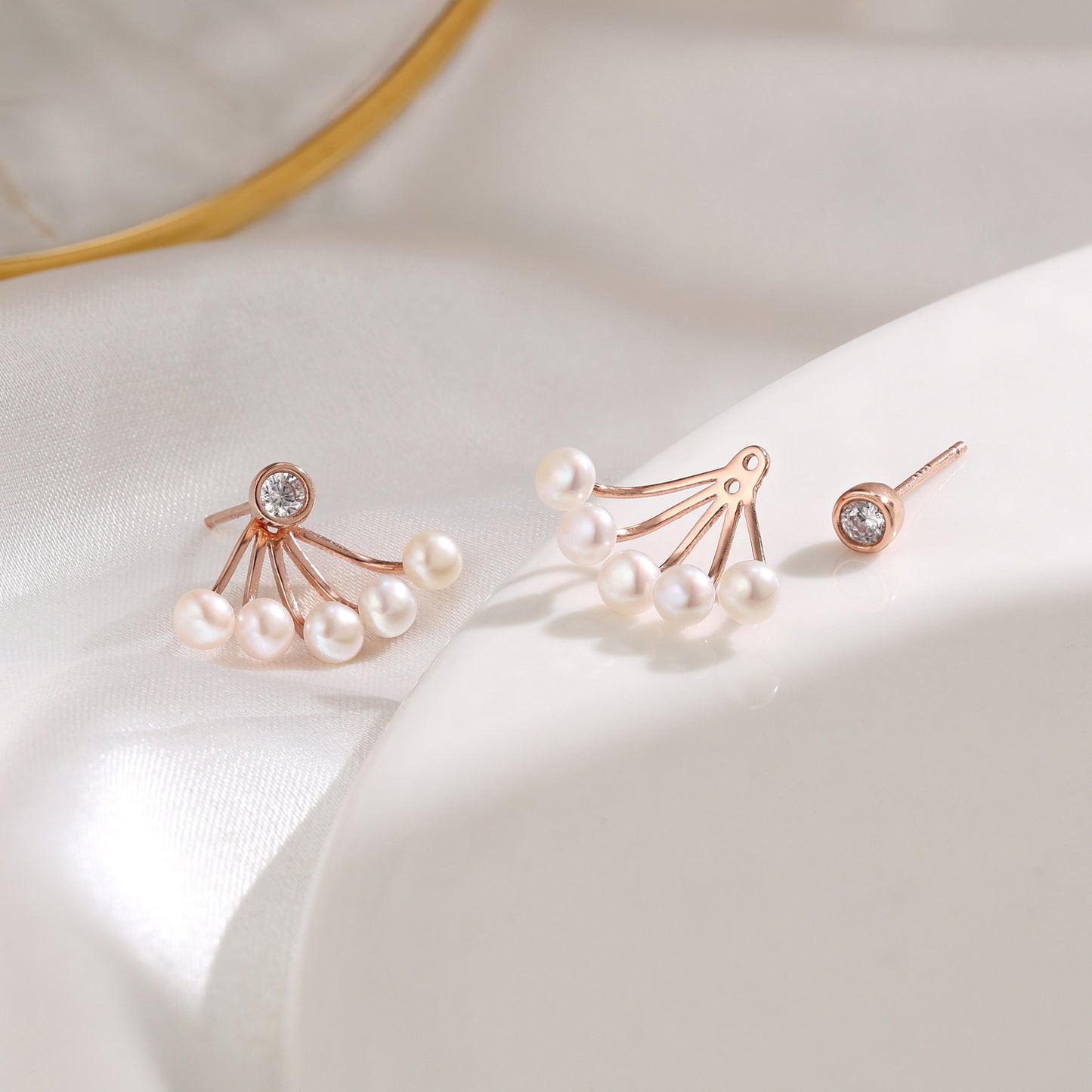 French designer fan-shaped zircon small fragrance earrings