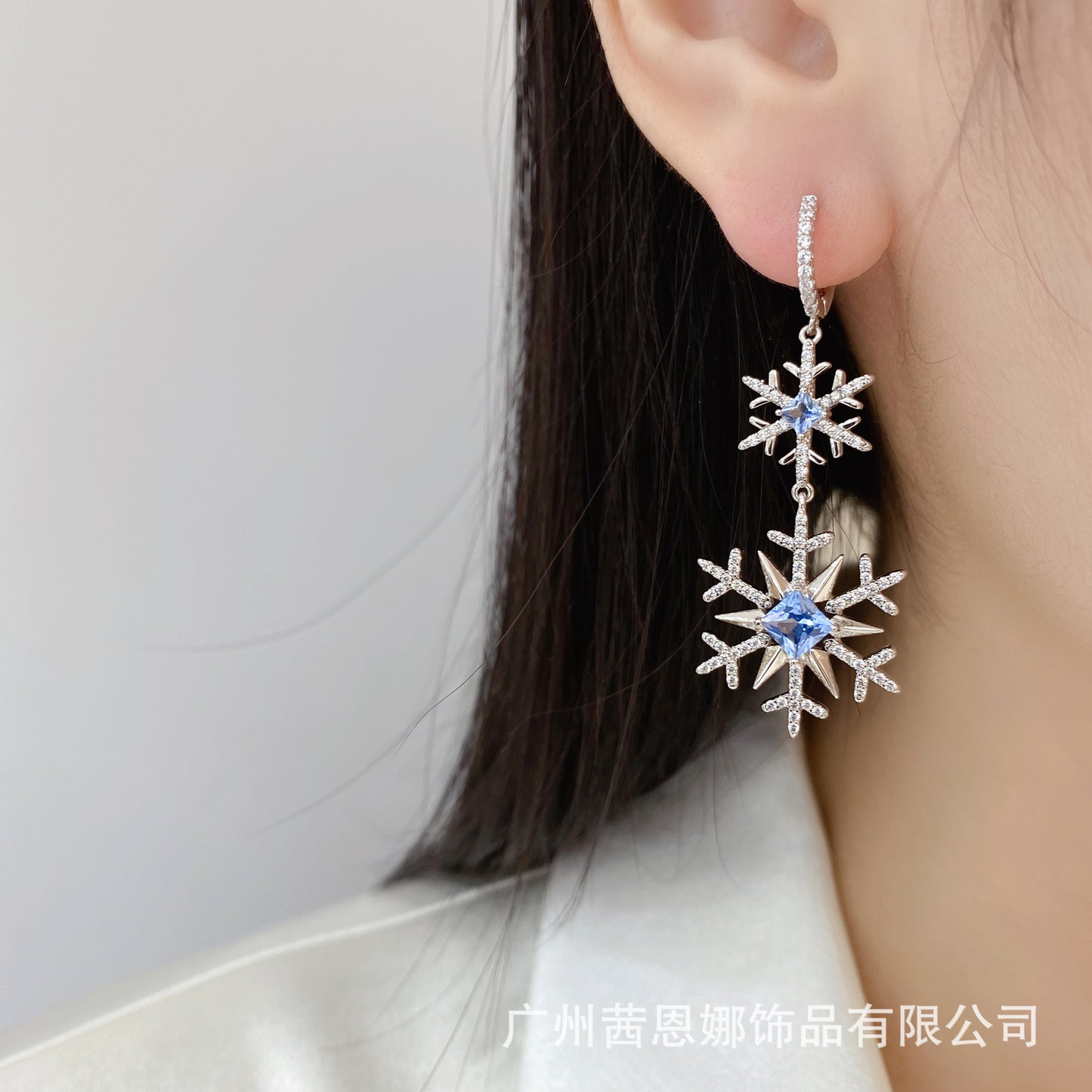 French designer dreamy snowflake series large and small snowflake earrings