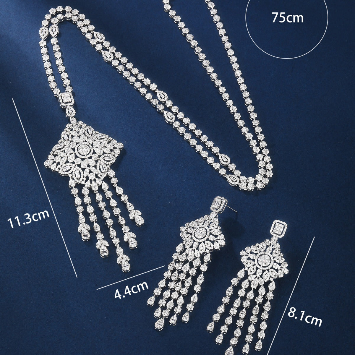 BrideTalk Zircon long tassel full diamond two-piece necklace set