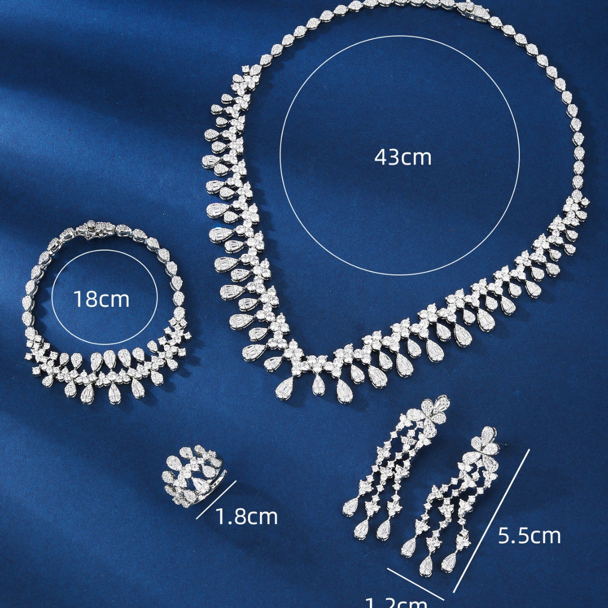 BrideTalk Brilliant full diamond zircon necklace and earrings simple fashion set