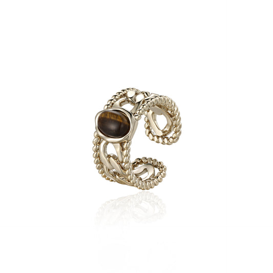 Portuguese Designer Tiger Eye Vintage Metal Ring