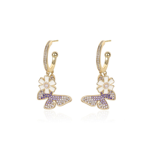 Greek designer flower and butterfly earrings