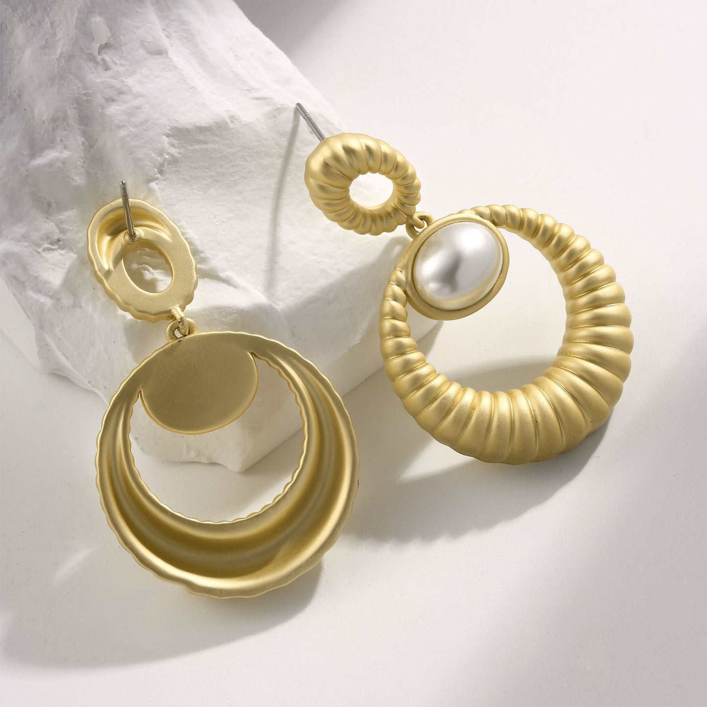 Swiss designer copper-plated 14K matte gold pearl earrings