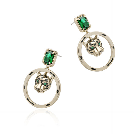 Greek designer leopard emerald zircon copper plated coffee gold earrings