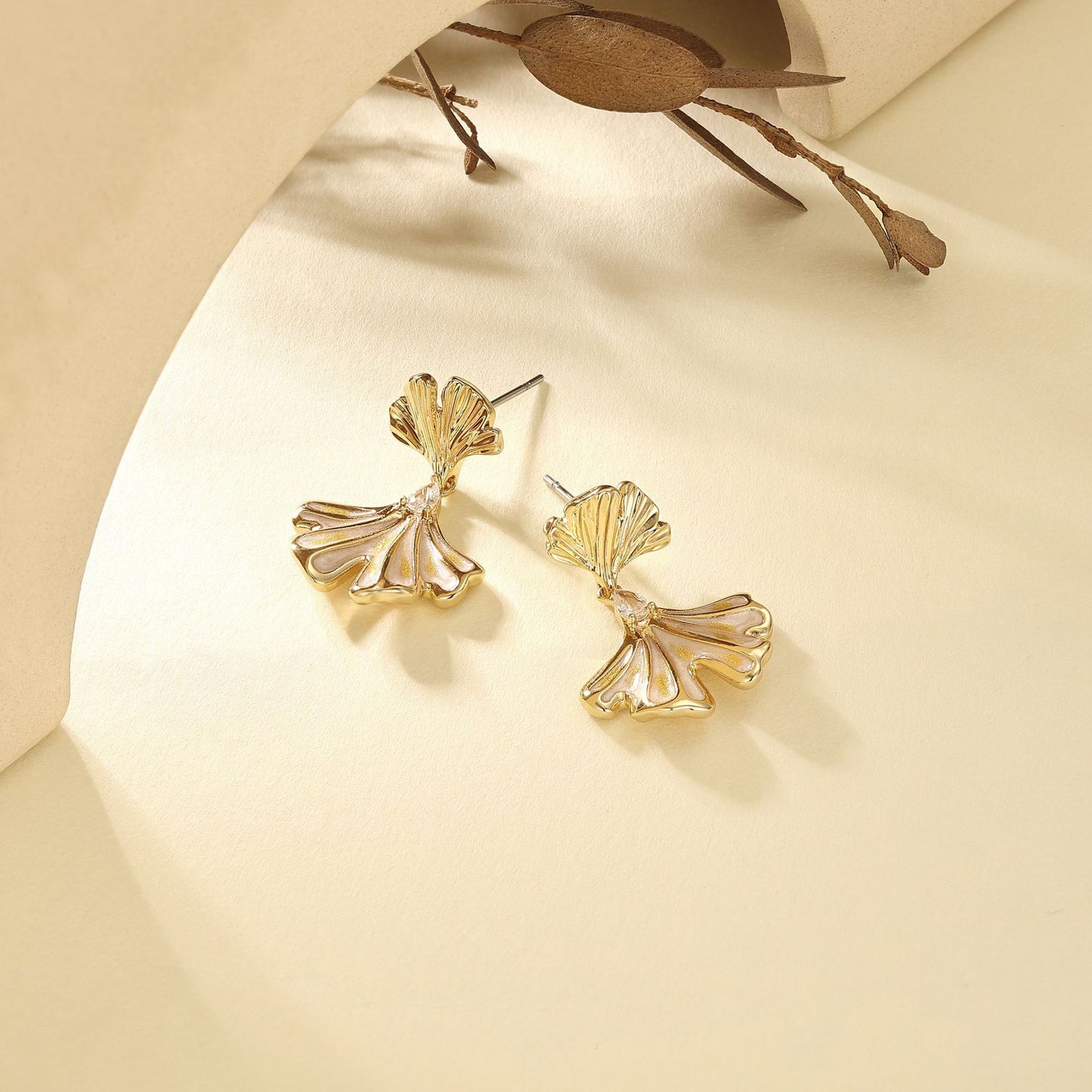 French designer ginkgo leaf enamel earrings