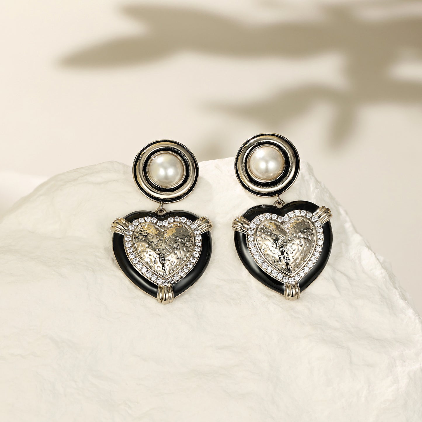 French designer heart set zircon enamel earrings