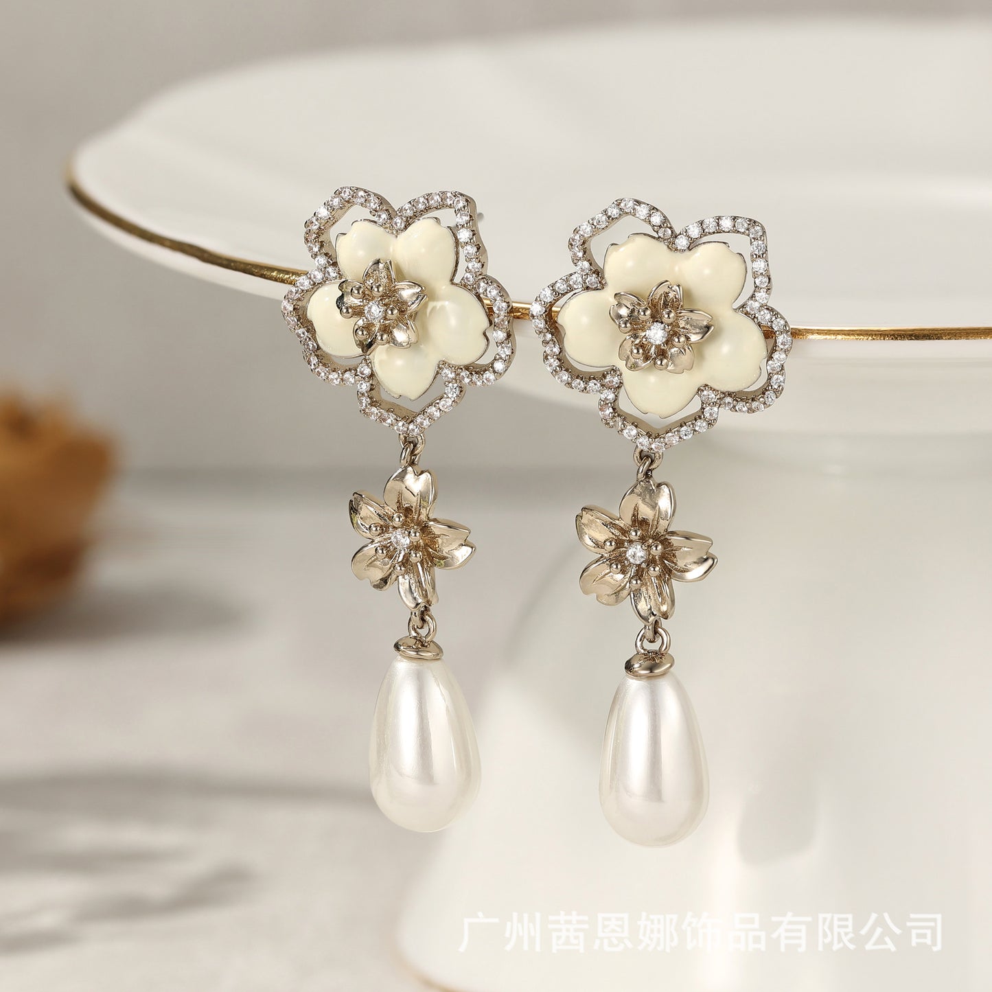 French designer's morning cherry blossom series floral earrings