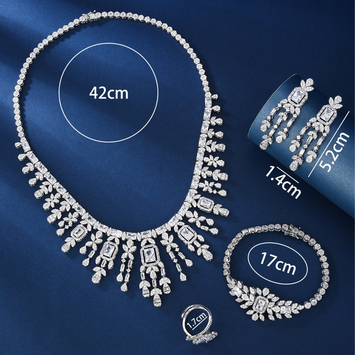 BrideTalk Retro square zircon necklace women's earrings ring bracelet four-piece set