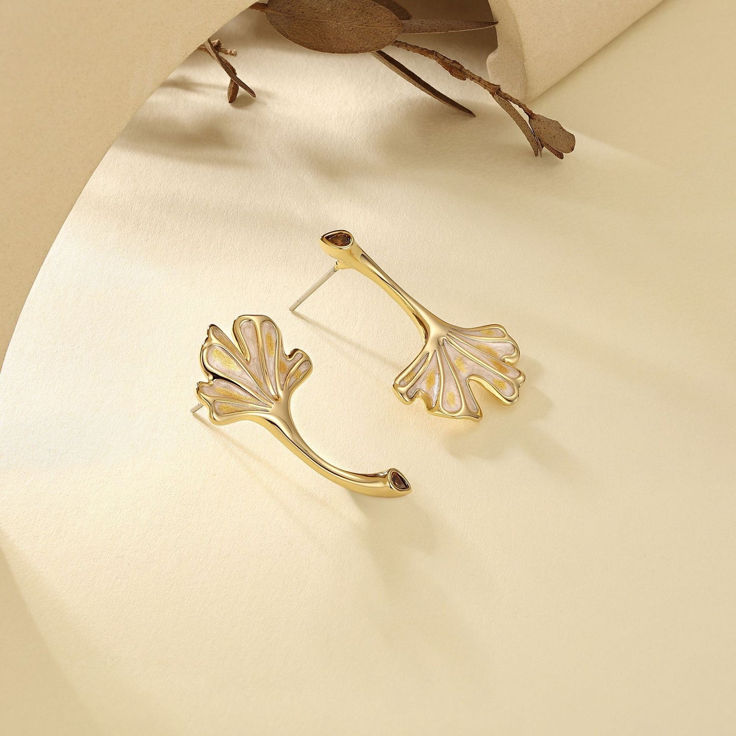 French designer ginkgo leaf enamel 2024 new earrings