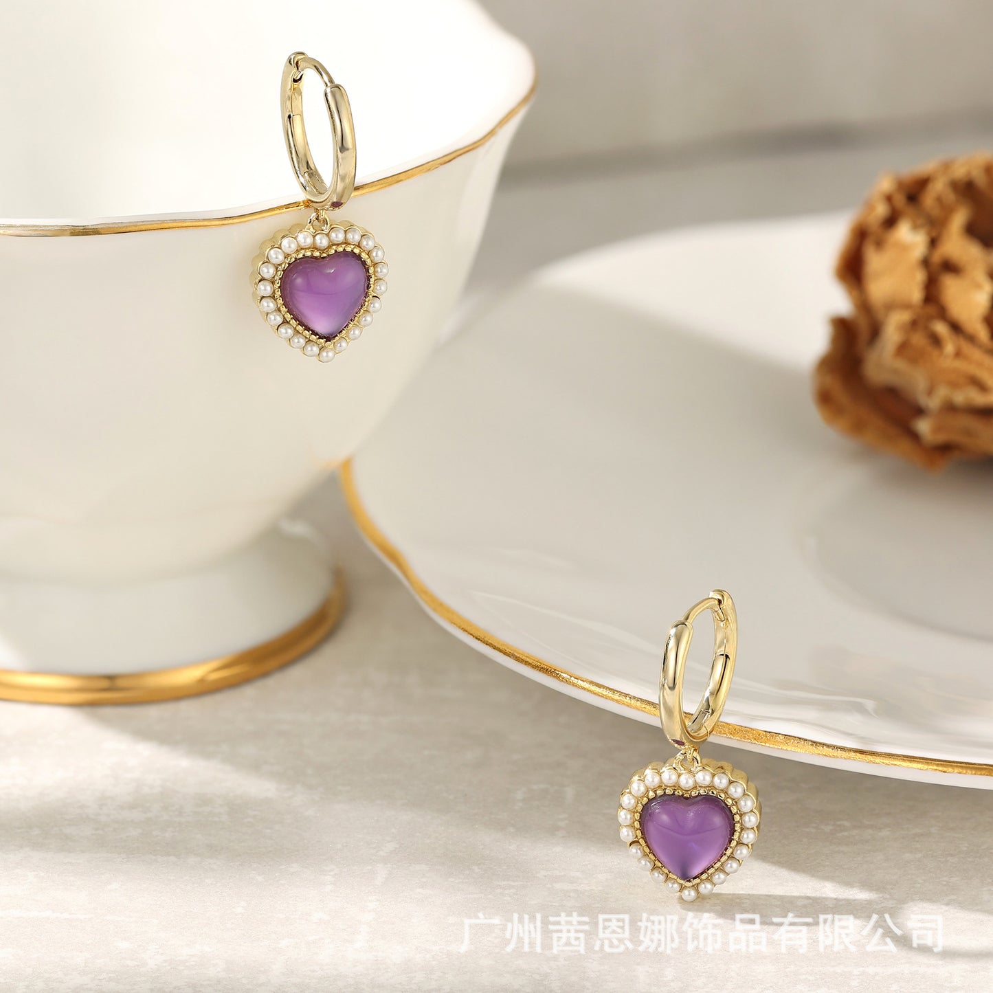 French natural purple crystal love earrings