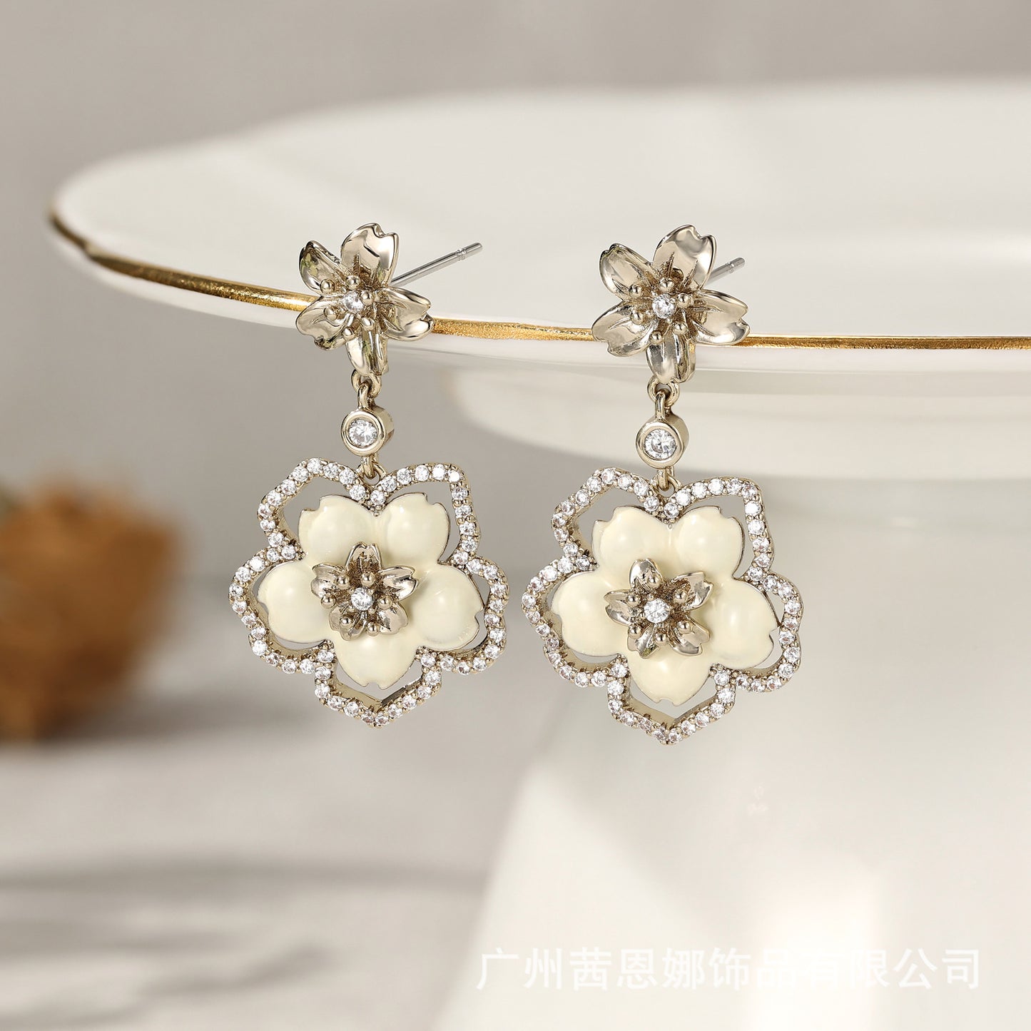 French designer's morning cherry blossom series flower earrings