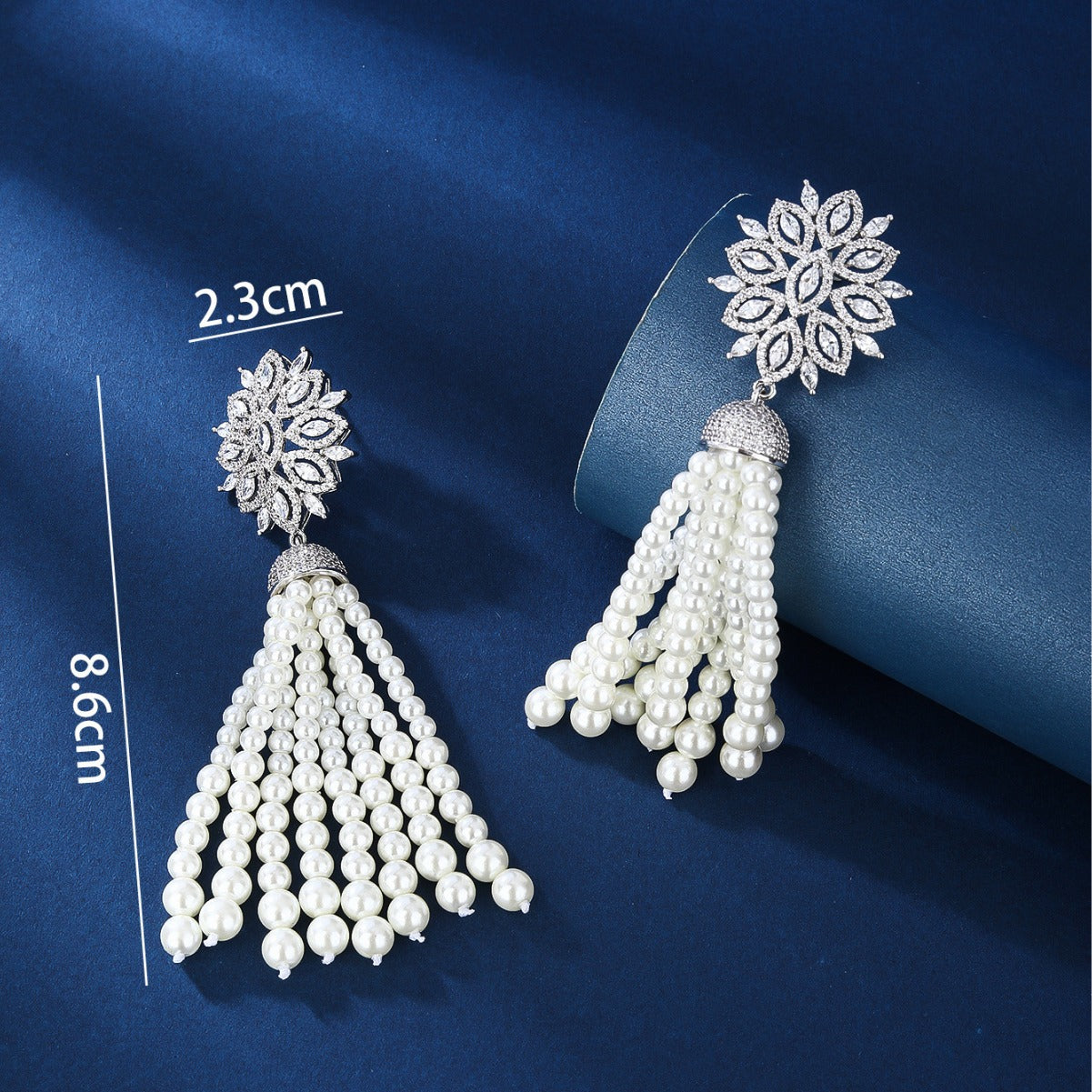 BrideTalk Medieval French Pearl Tassel Inlaid Zirconia Stud Earrings