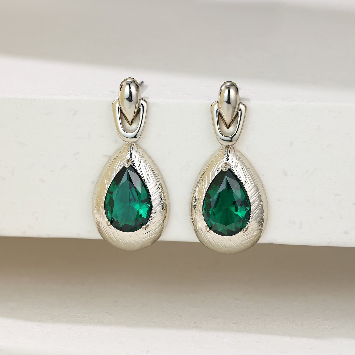 Portuguese design emerald zircon earrings