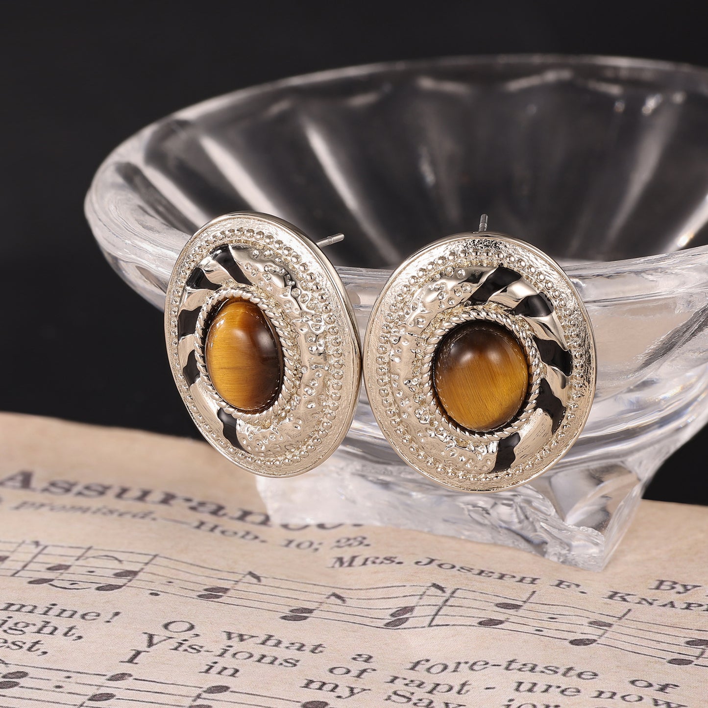 Portuguese designer enamel tiger eye earrings