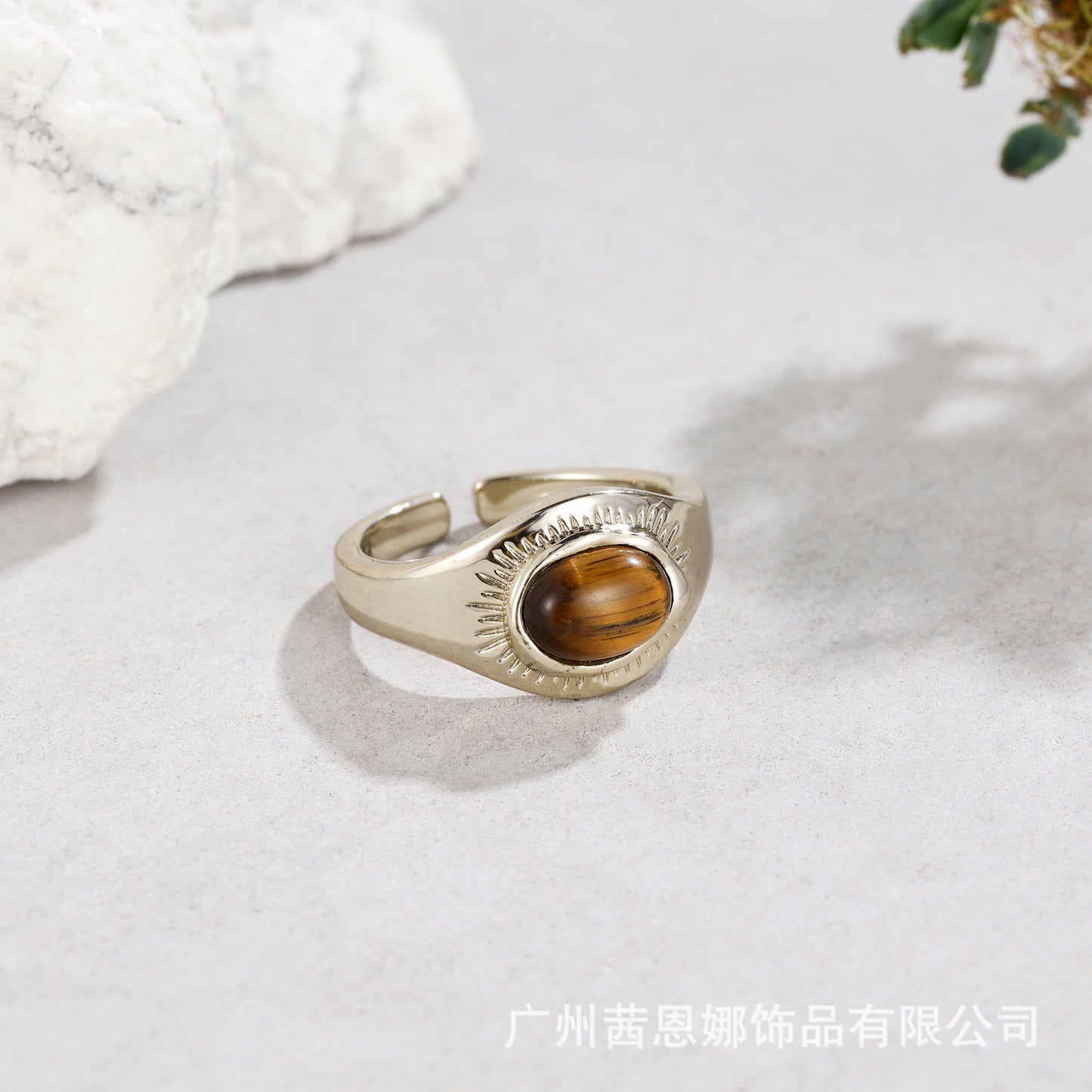 Portuguese designer’s original tiger eye stone textured open ring