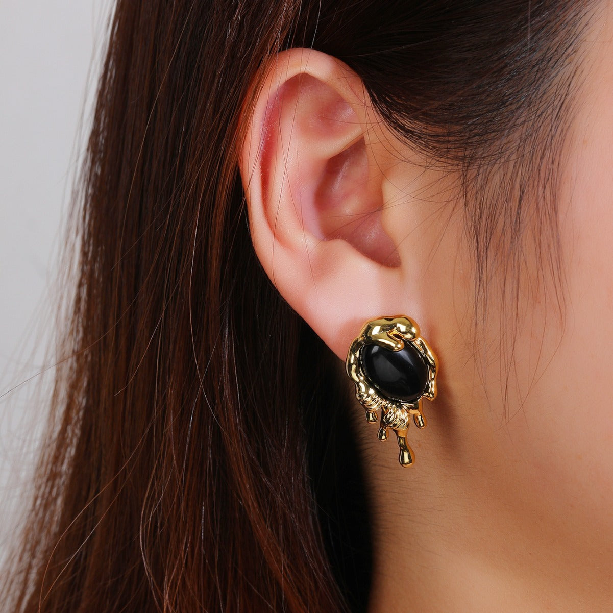 BrideTalk Light luxury black onyx lava earrings