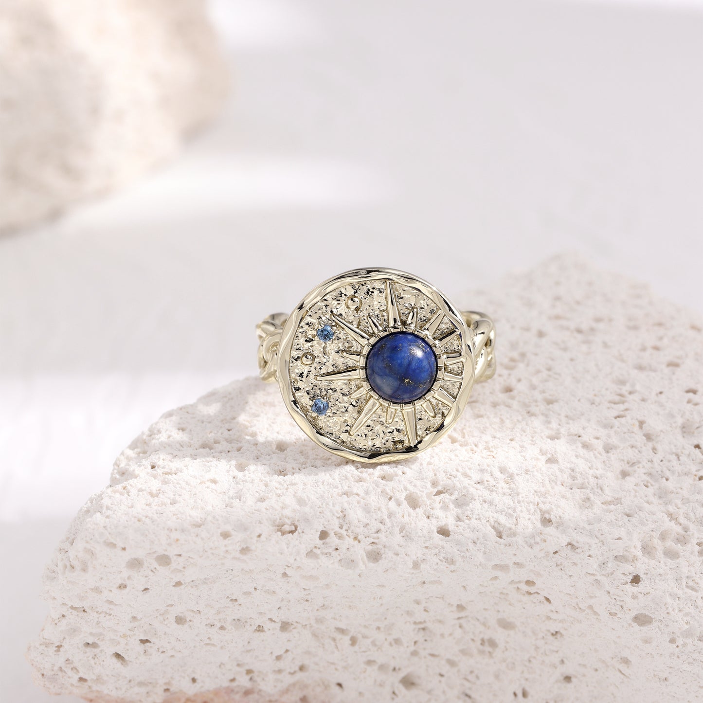 French designer lapis lazuli engraved copper plated coffee gold ring