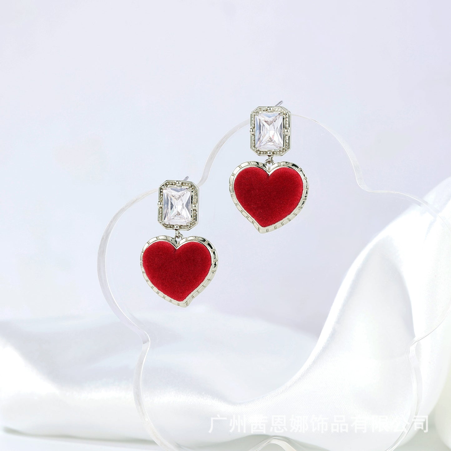 French designer love flocked zircon earrings