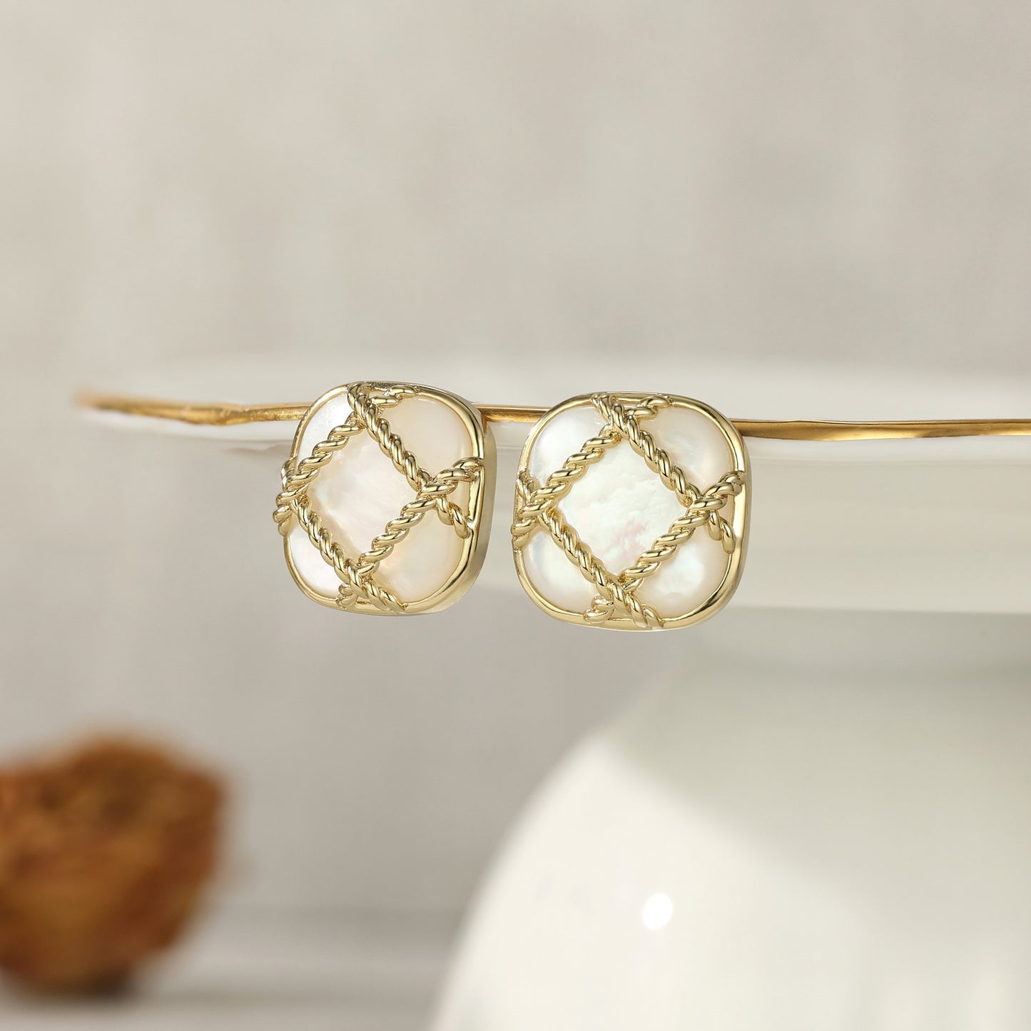 Italian designer braided twist hollow square earrings