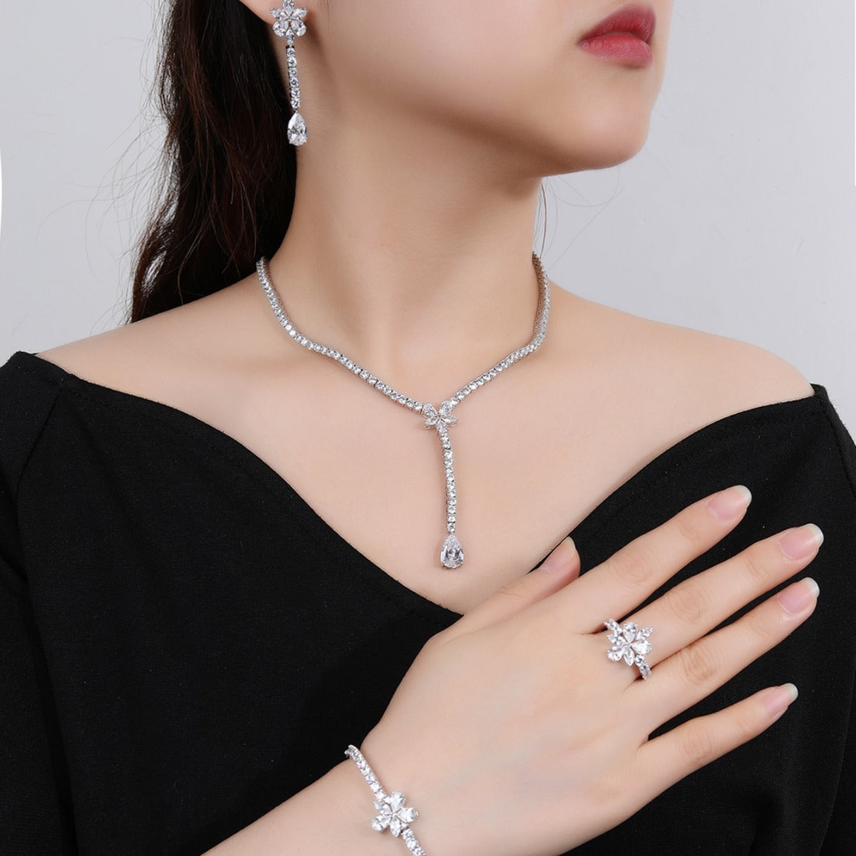 BrideTalk Brilliant full diamond zircon necklace set