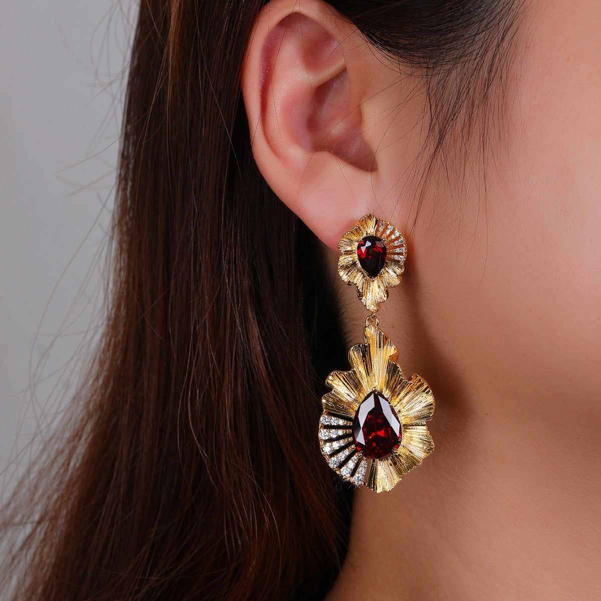 BrideTalk French round dance high-end ruby earrings