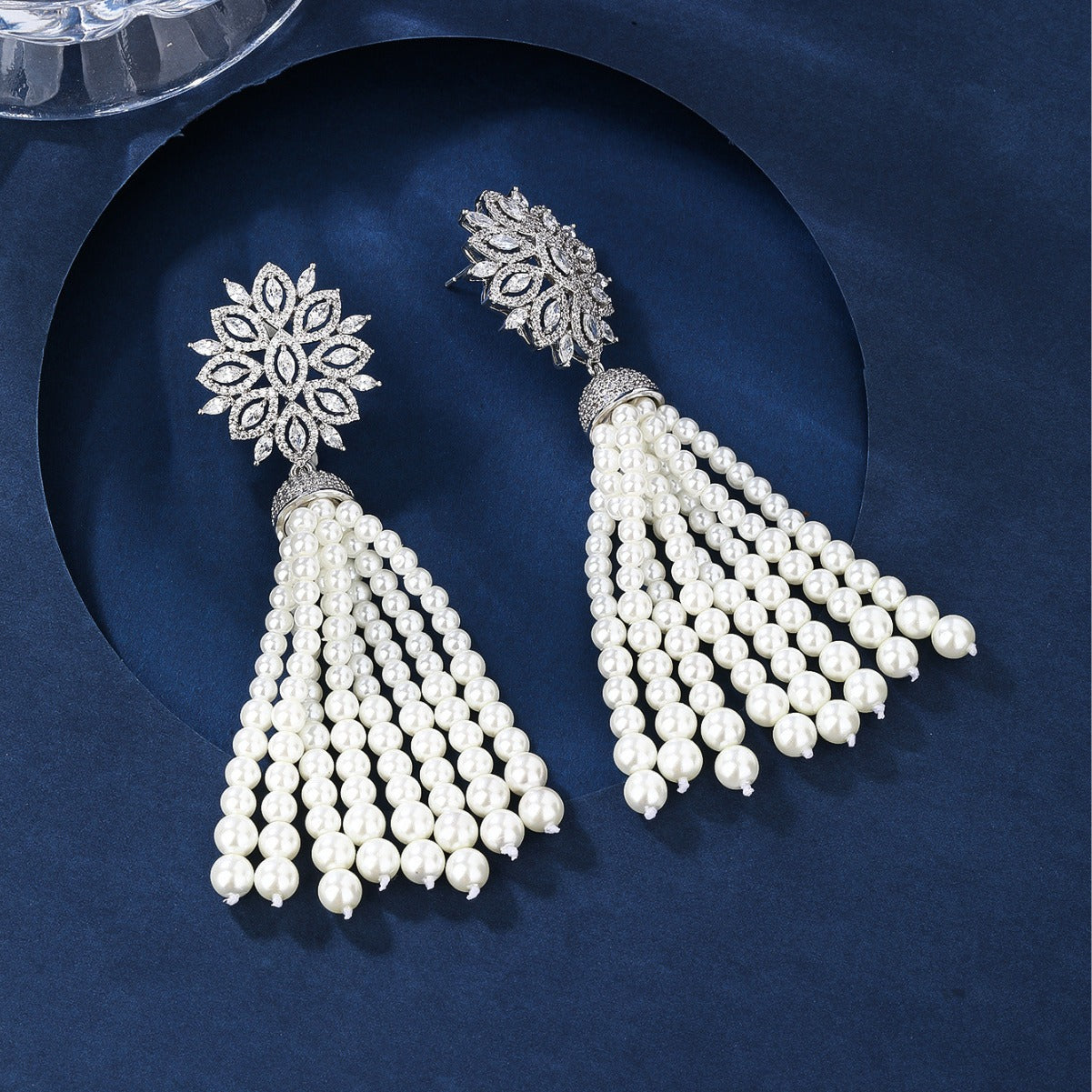 BrideTalk Medieval French Pearl Tassel Inlaid Zirconia Stud Earrings