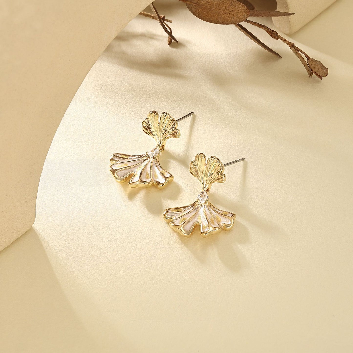 French designer ginkgo leaf enamel earrings