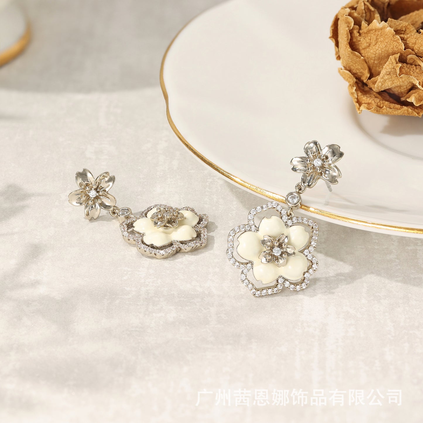 French designer's morning cherry blossom series flower earrings