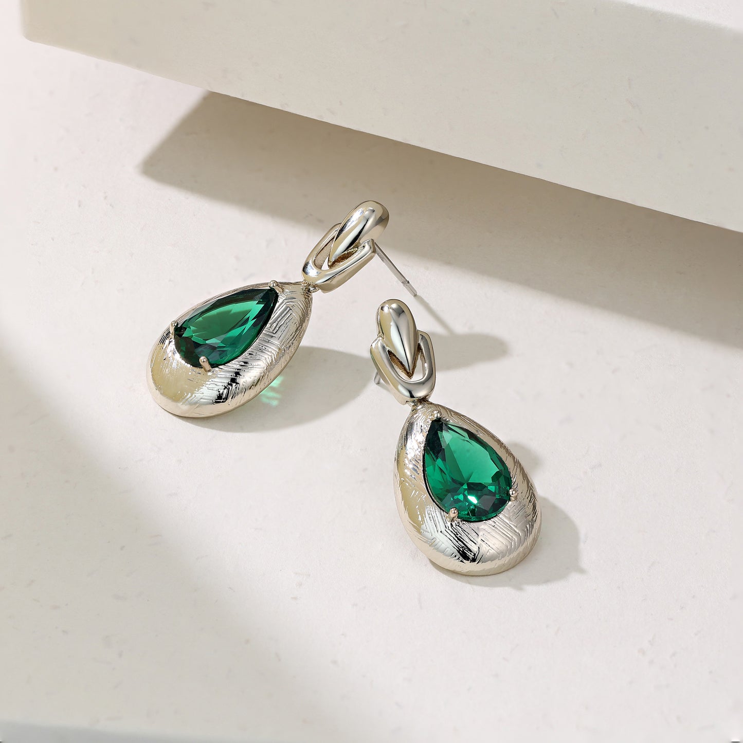 Portuguese design emerald zircon earrings