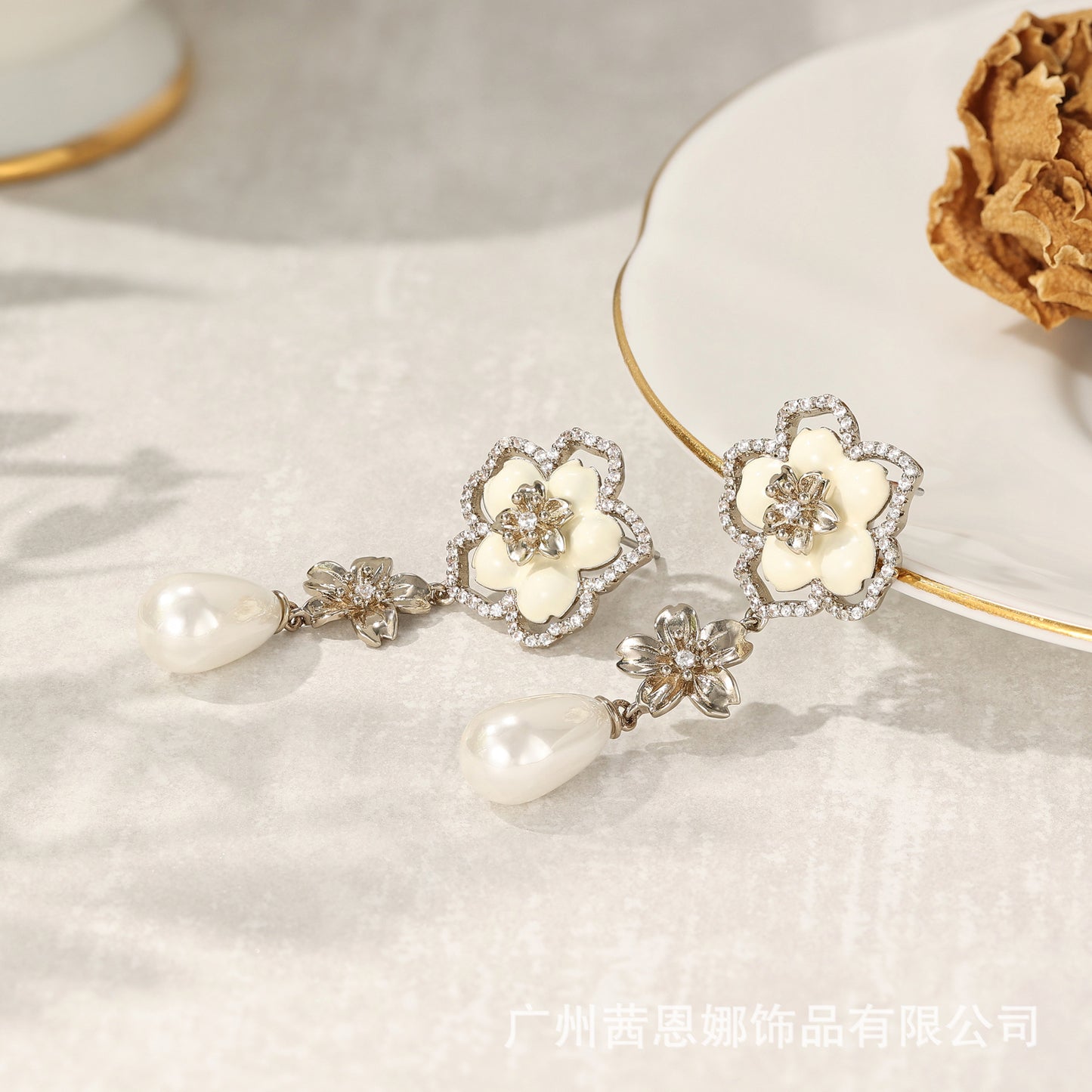 French designer's morning cherry blossom series flower earrings