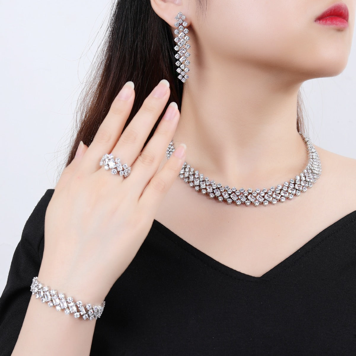 BrideTalk Fashionable dazzling diamond high-end zircon necklace set