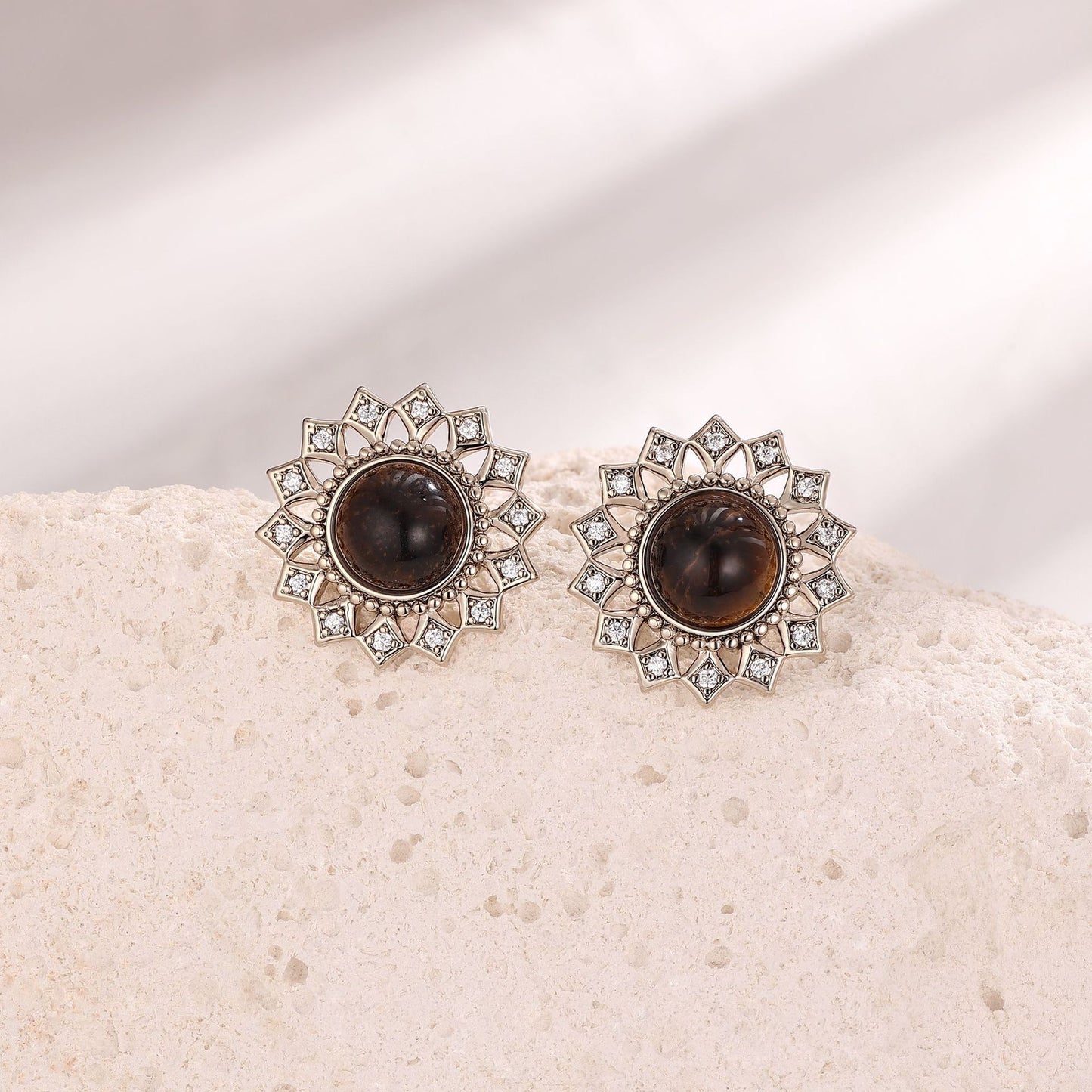 Portuguese designer brown tiger eye diamond earrings