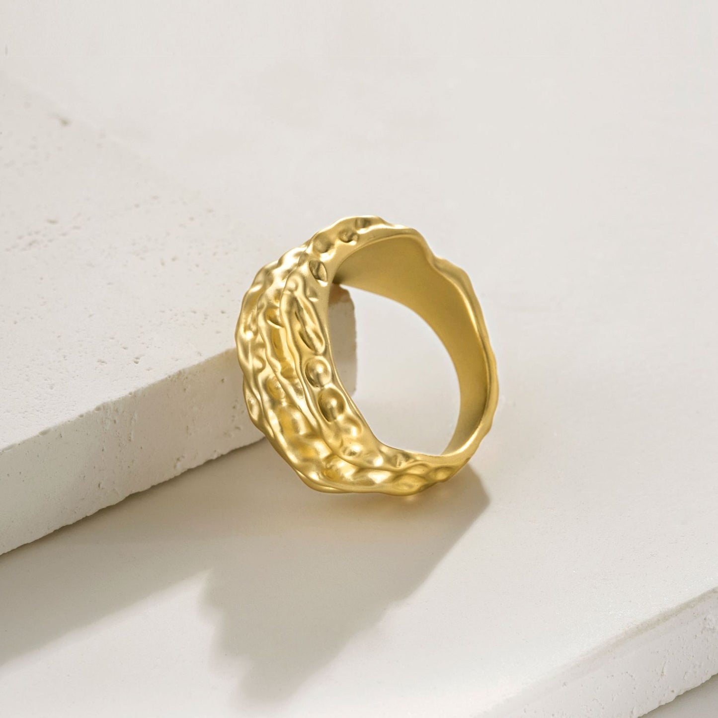 Swiss designer copper-plated 14K matte gold craft irregular geometric ring