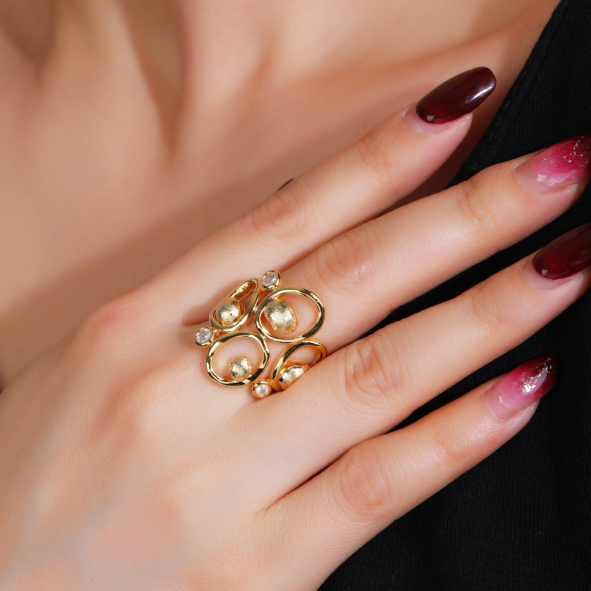 BrideTalk Hollow zircon inlaid copper gold plated ring