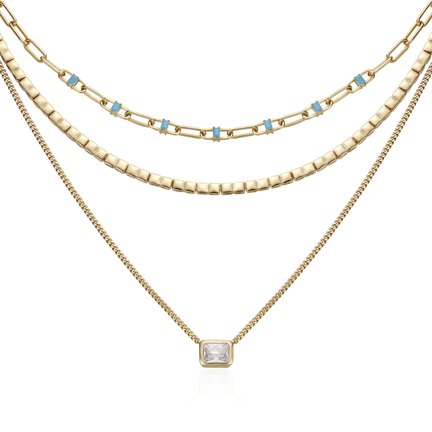 French designer geometric double layer necklace