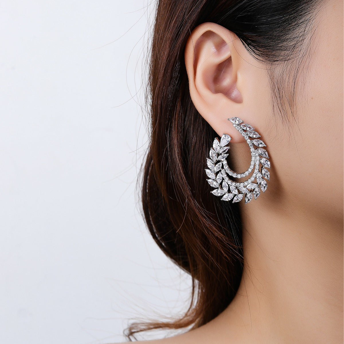 BrideTalk Korean style geometric petals full of zircon earrings