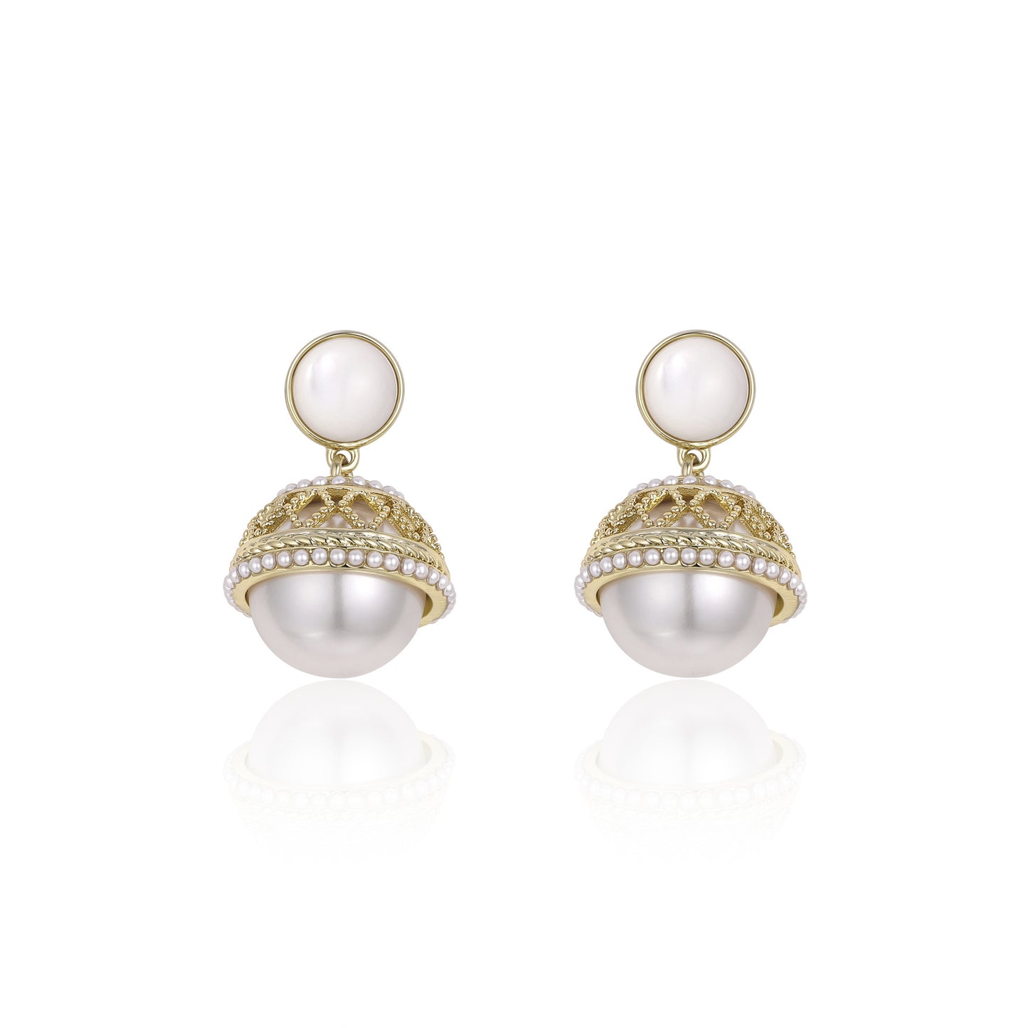 Italian designer large pearl round hydrangea earrings