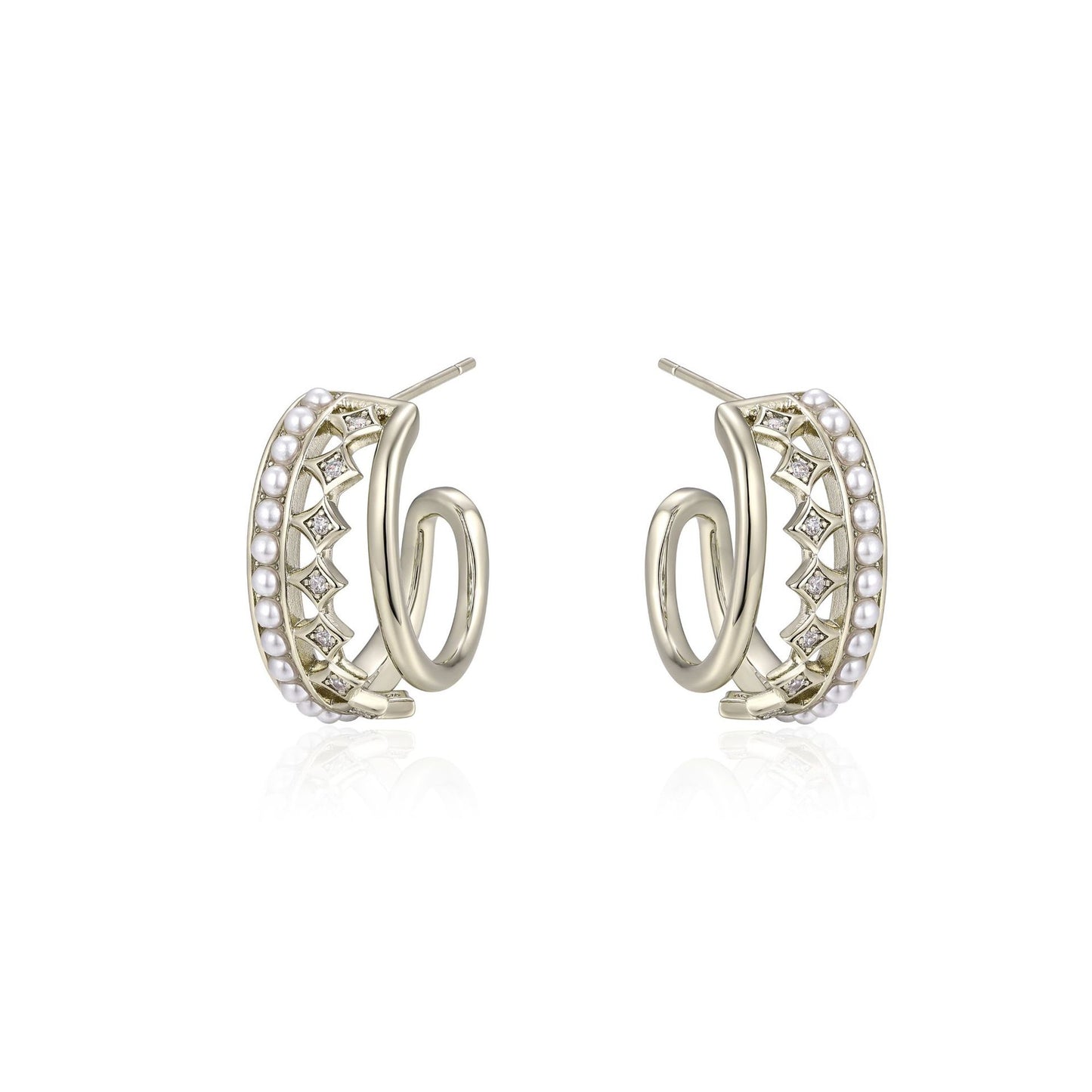 Portuguese designer C-shaped diamond-encrusted coffee gold earrings