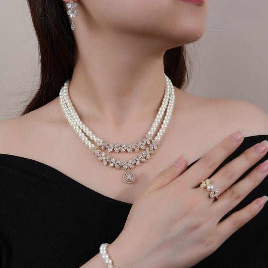 BrideTalk Exquisite vintage double pearl necklace elegant set