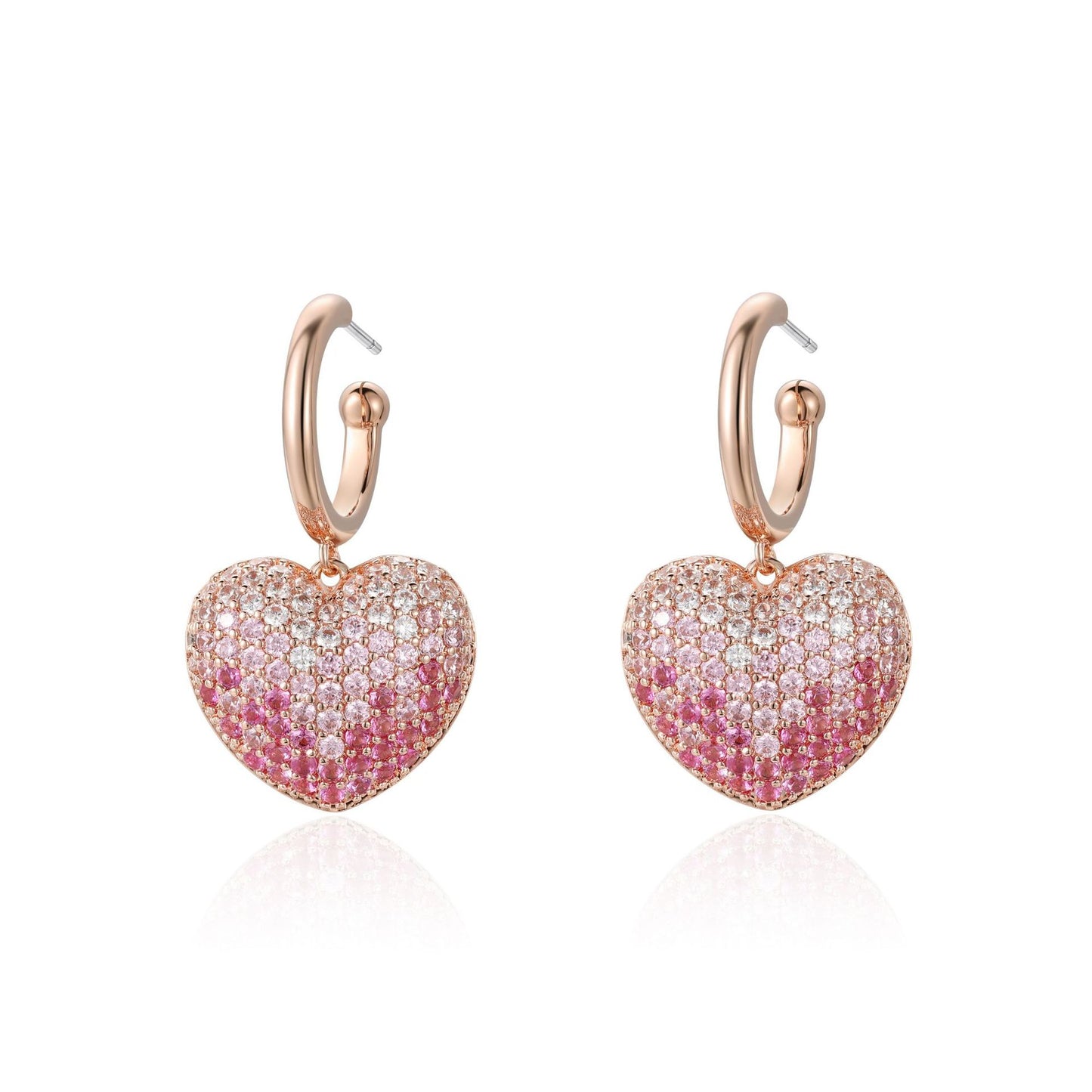 French designer full diamond heart electroplated rose gold earrings